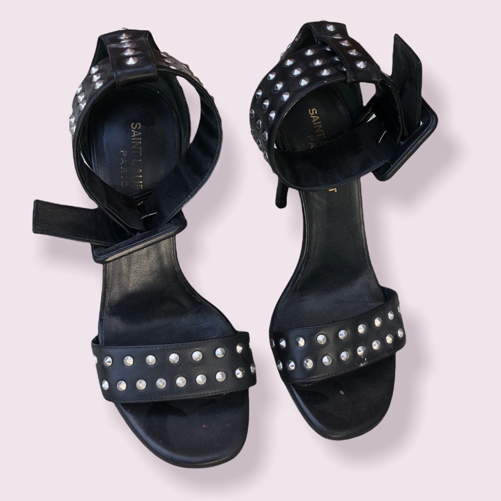 Saint Laurent black leather studded heels - Picture 3 of 5